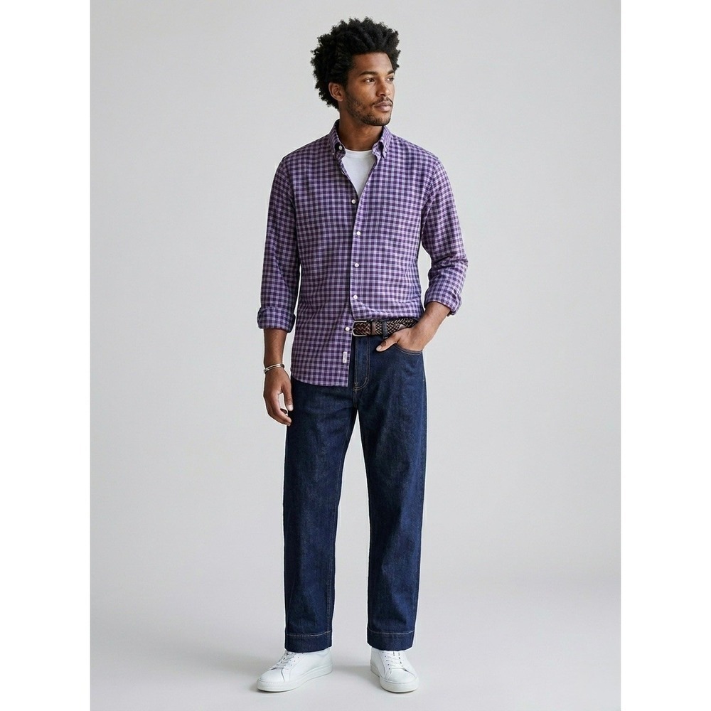 Peter Millar Mens Purple Plaid Cotton Button Down Shirt MF21W18USL Size L